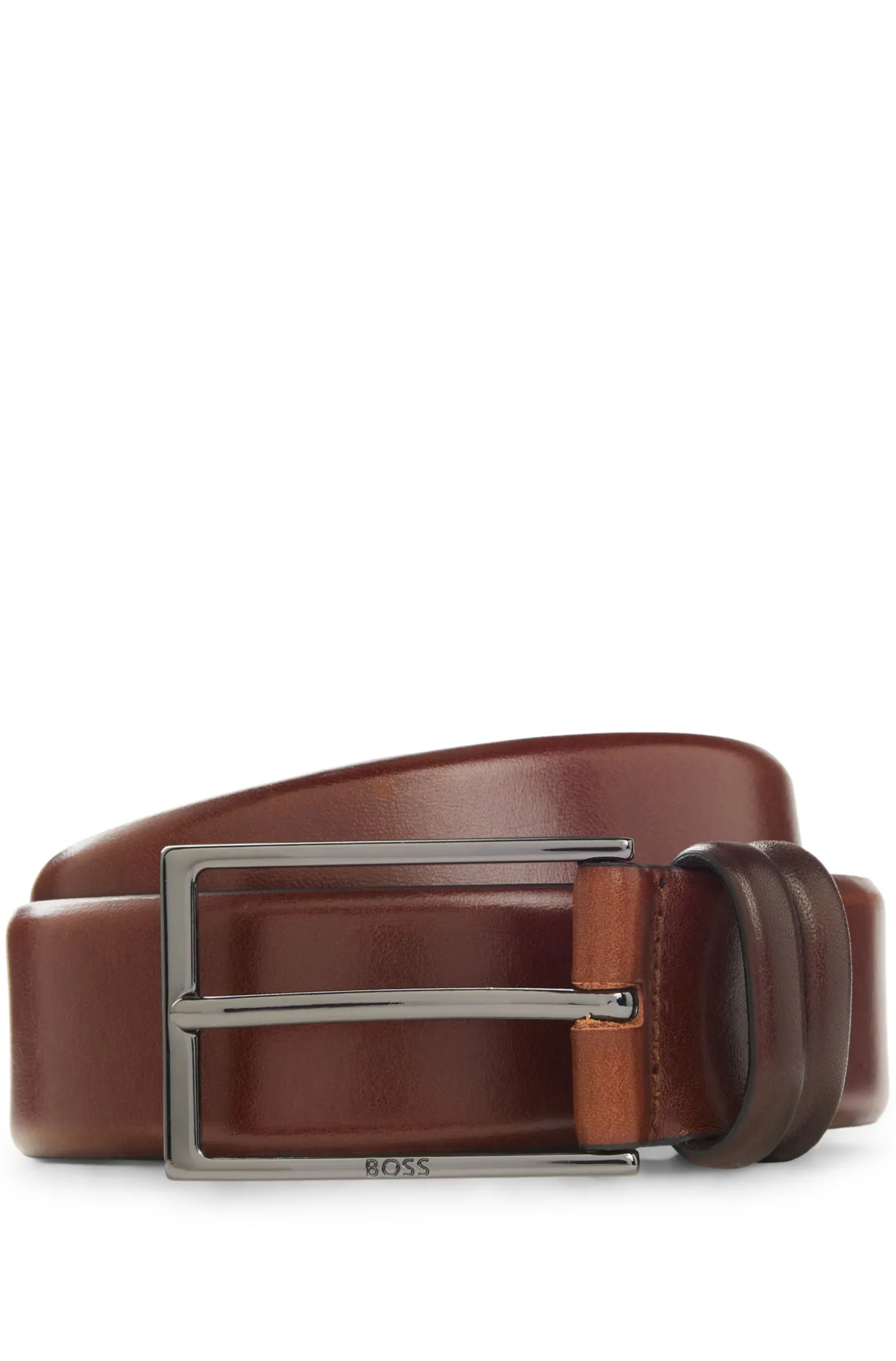 Vegetable-tanned leather belt with gunmetal hardware