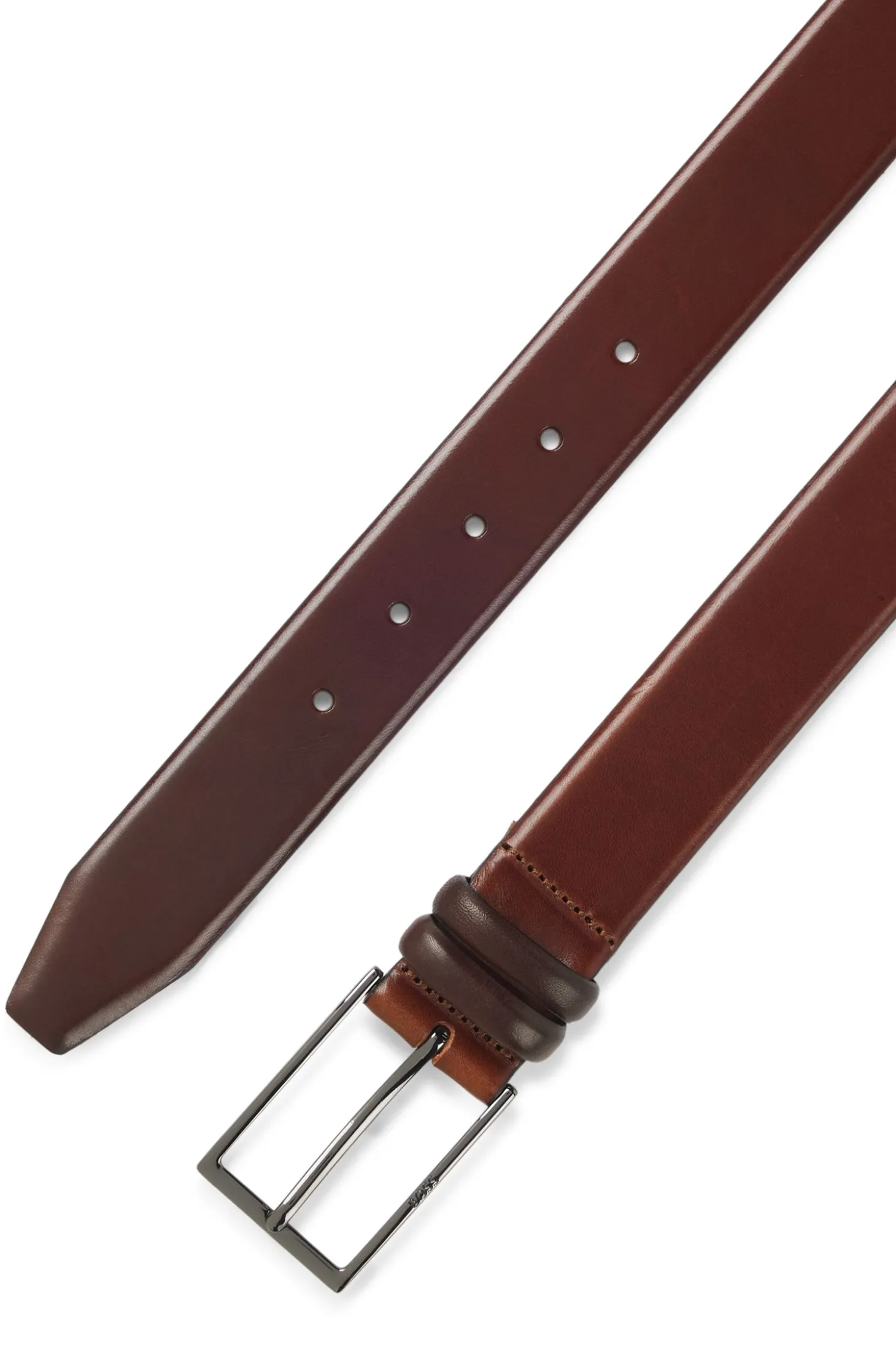 Vegetable-tanned leather belt with gunmetal hardware