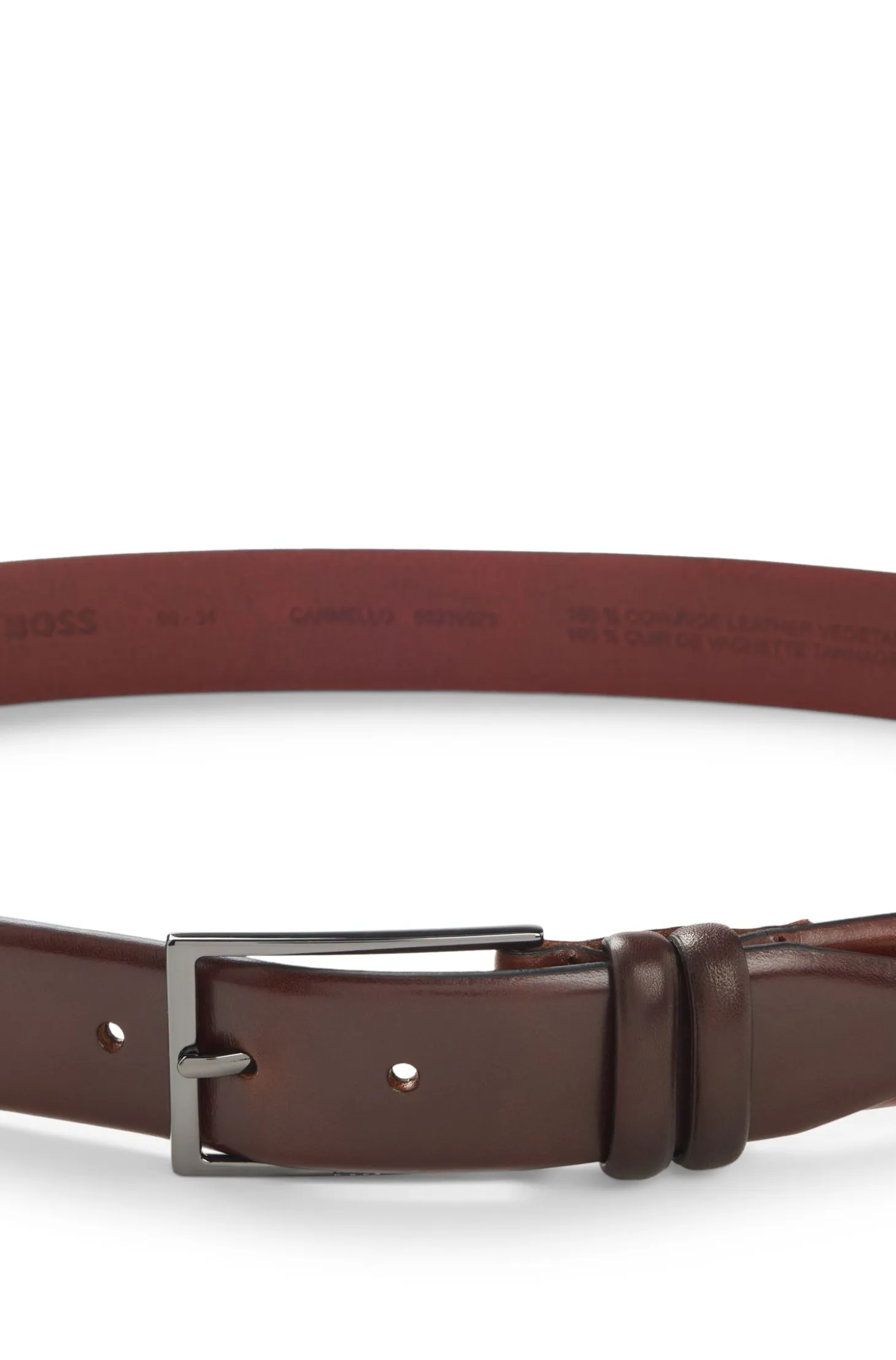 Vegetable-tanned leather belt with gunmetal hardware