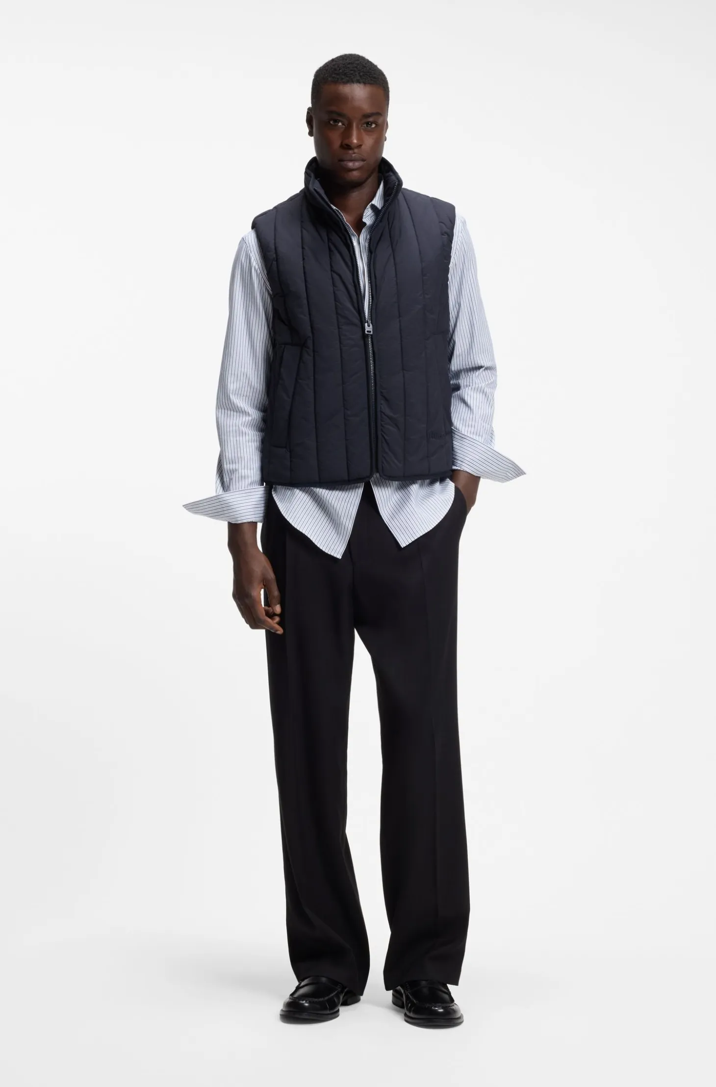 Vertical-quilted gilet with logo detail