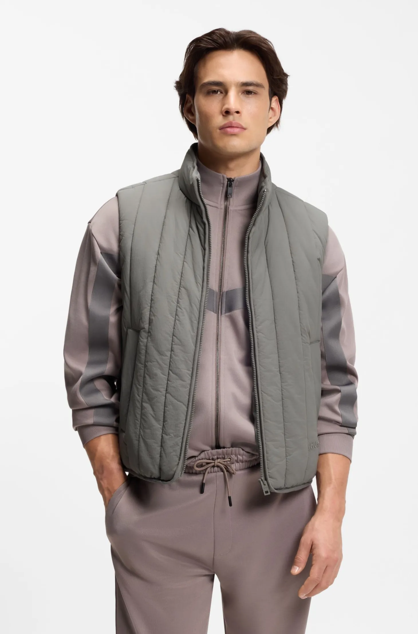 Vertical-quilted gilet with logo detail