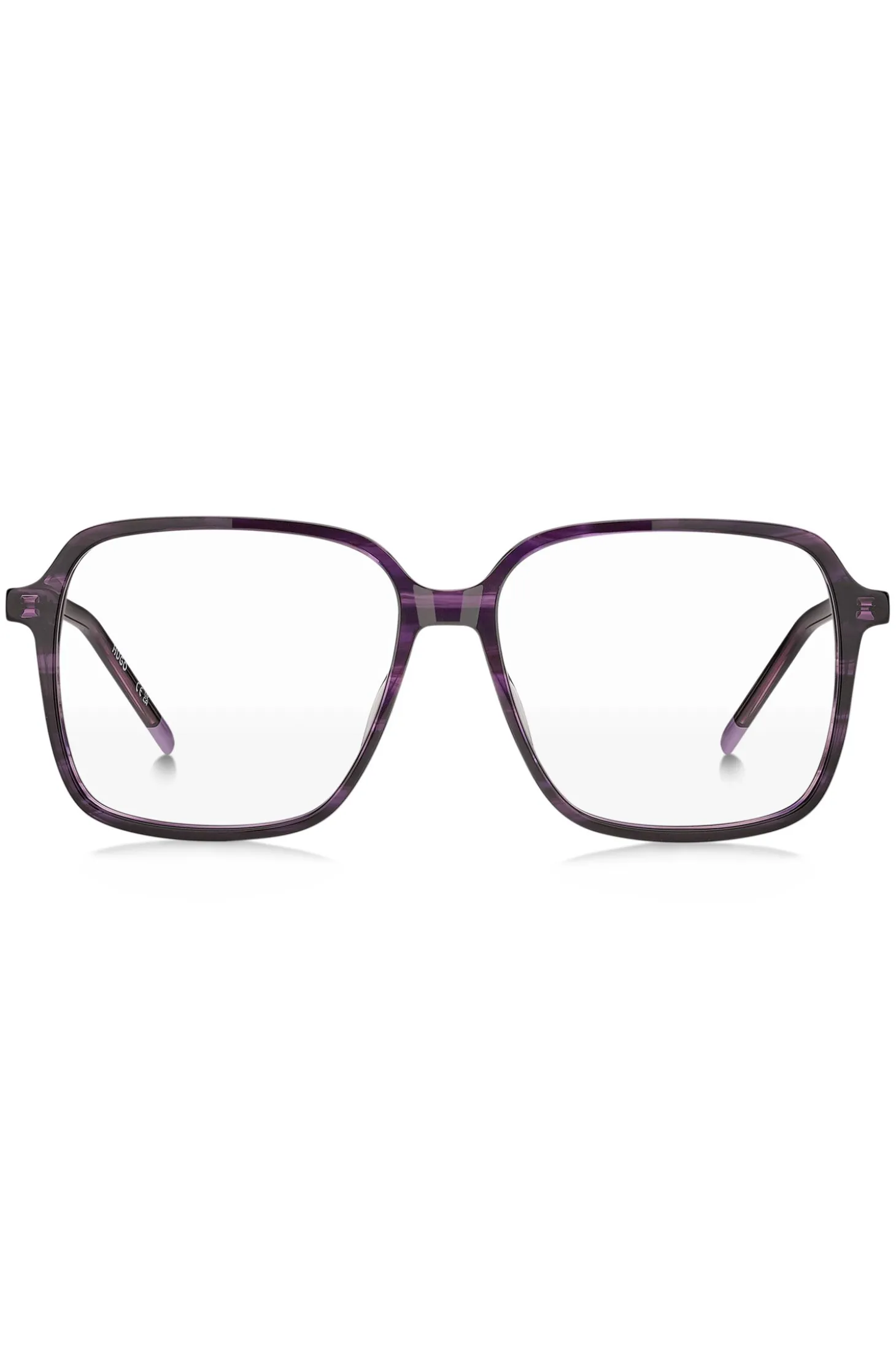 Violet-horn optical frames with temple logo