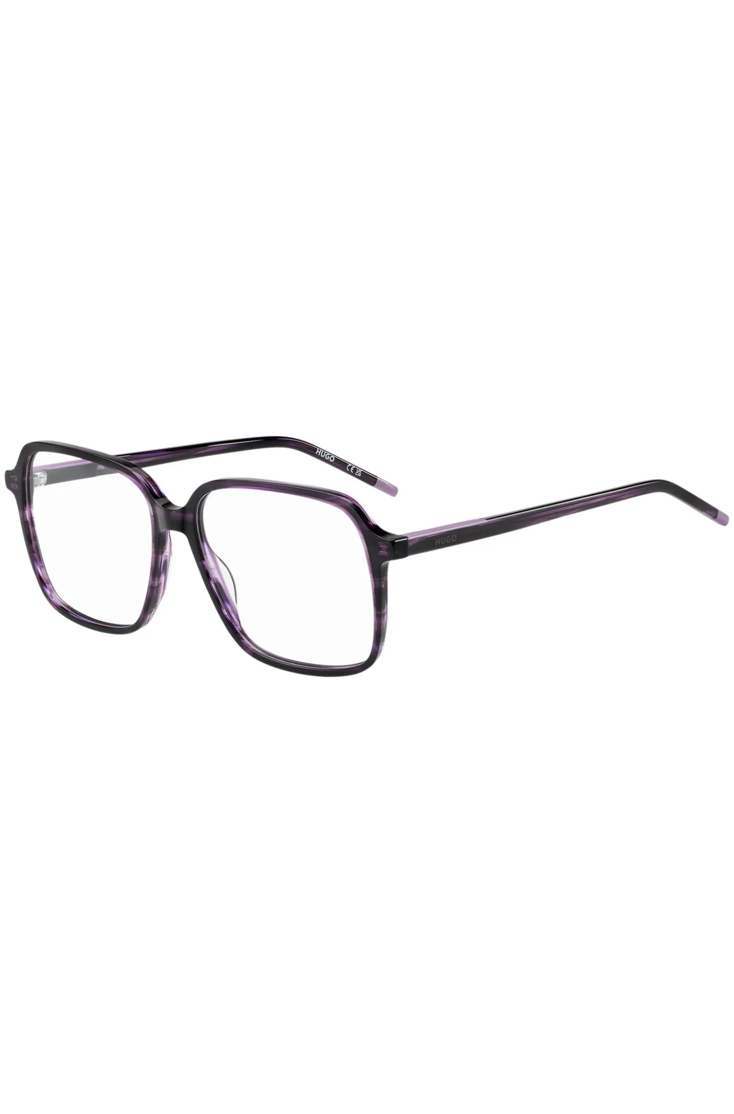 Violet-horn optical frames with temple logo