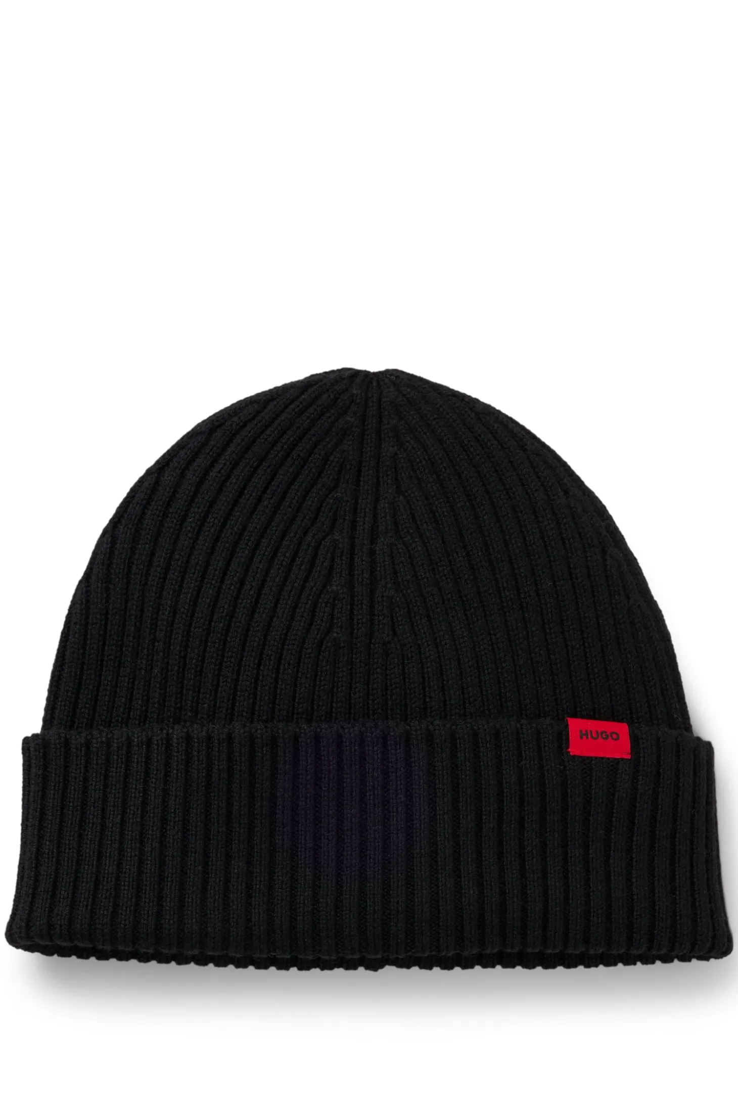 Virgin-wool beanie hat with logo label