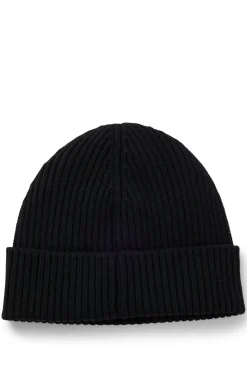 Virgin-wool beanie hat with logo label