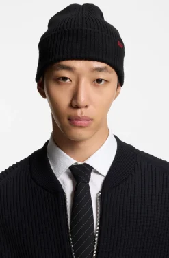 Virgin-wool beanie hat with logo label