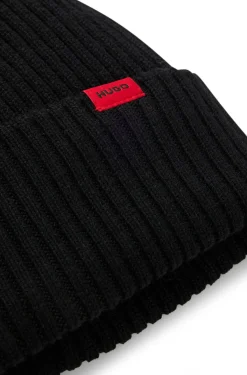Virgin-wool beanie hat with logo label