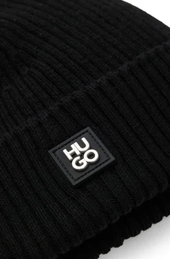 Virgin-wool beanie hat with stacked logo