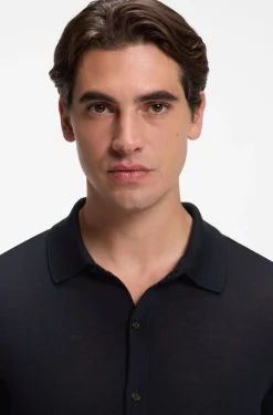 Virgin wool cardigan with a polo collar