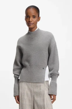 Virgin-wool sweater with removable Double B monogram pin