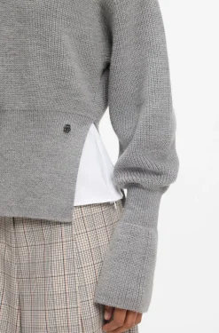 Virgin-wool sweater with removable Double B monogram pin