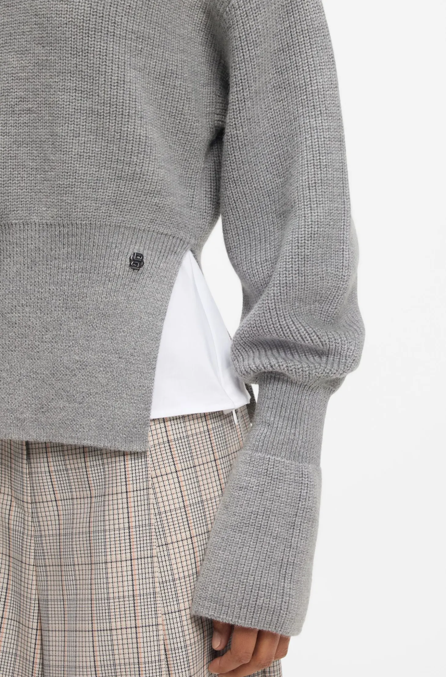 Virgin-wool sweater with removable Double B monogram pin