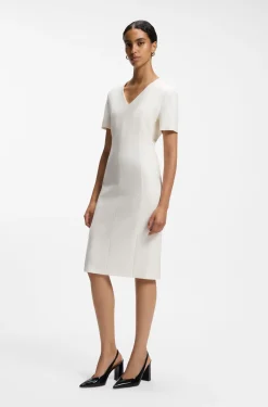 V-neck business dress with seam details