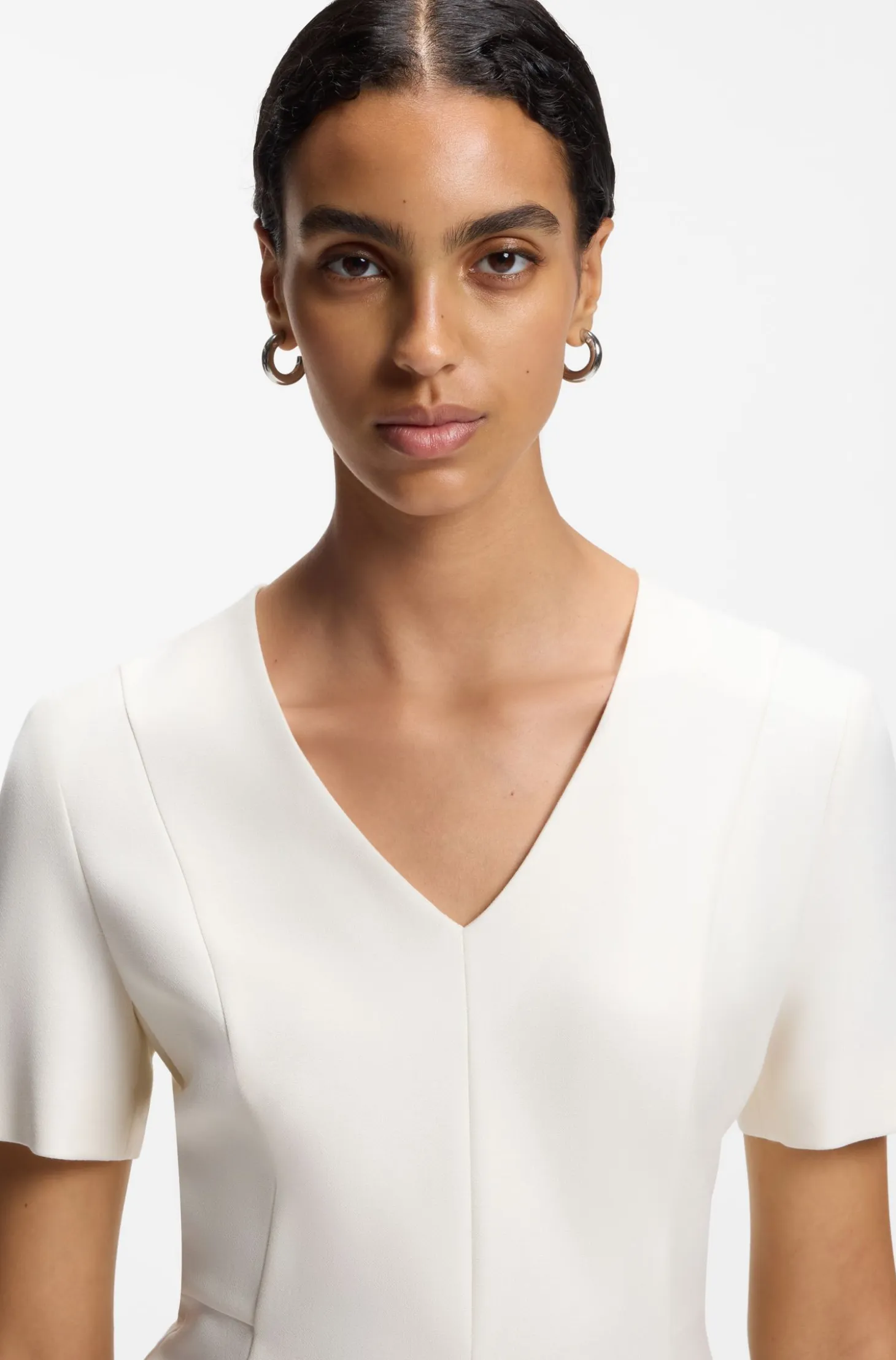 V-neck business dress with seam details