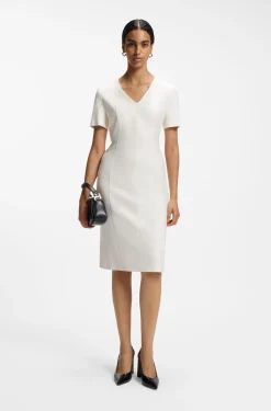 V-neck business dress with seam details