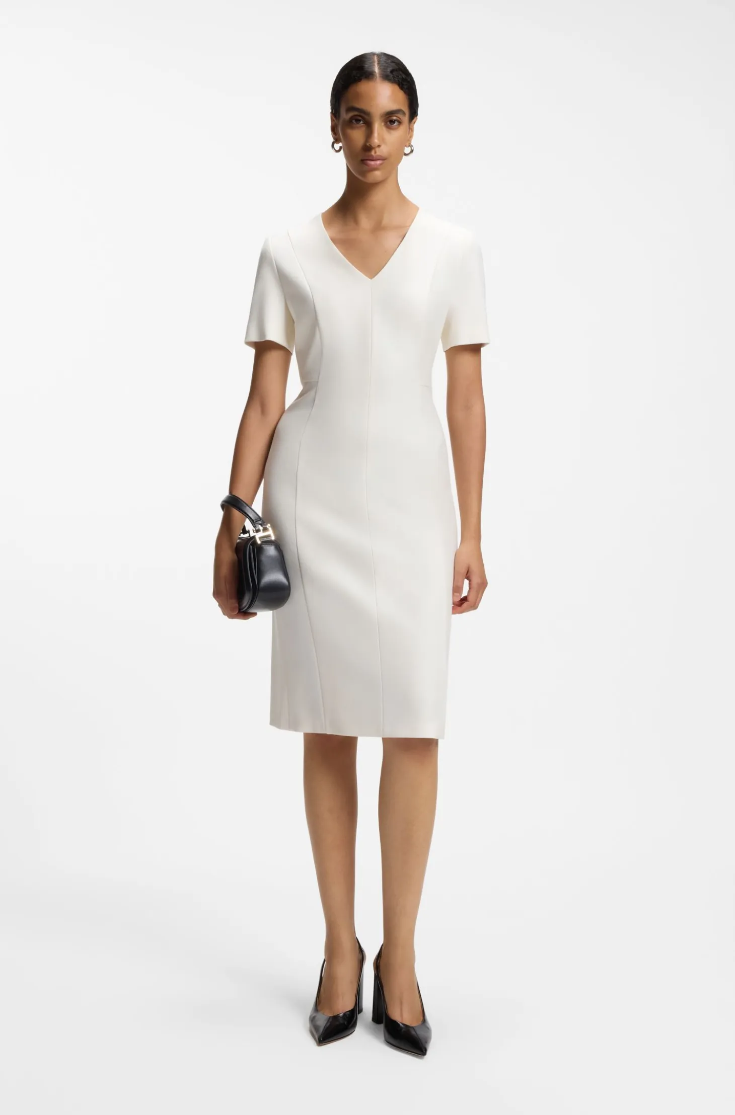 V-neck business dress with seam details