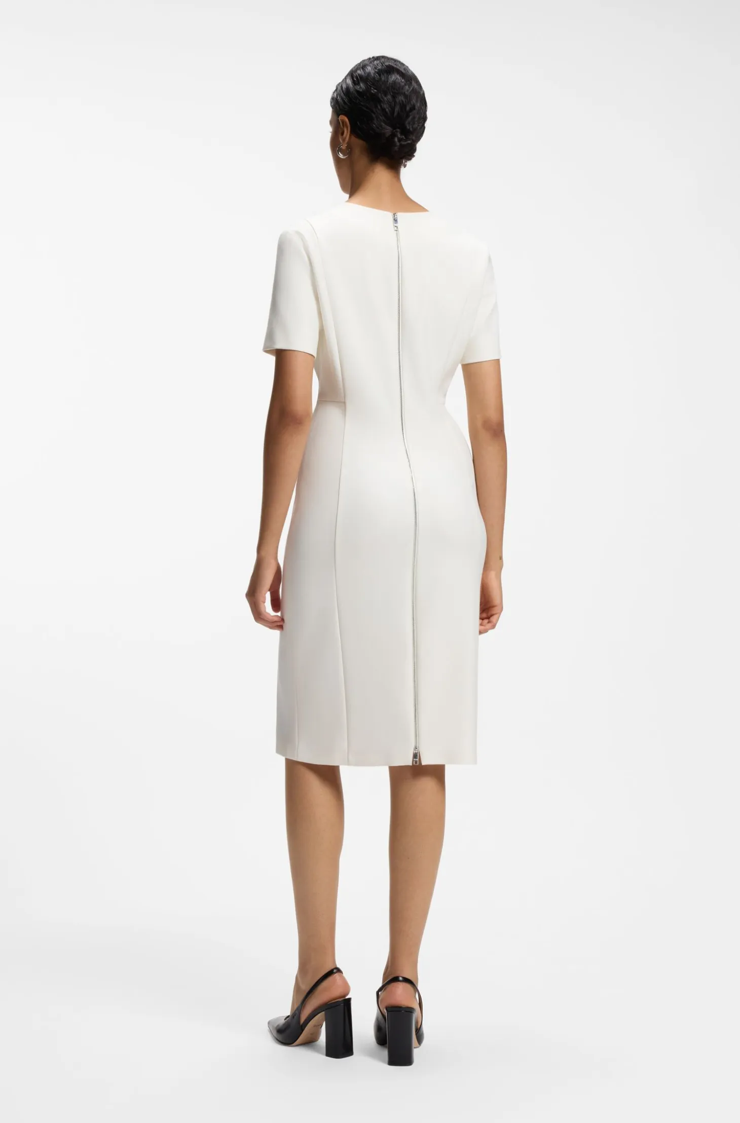 V-neck business dress with seam details