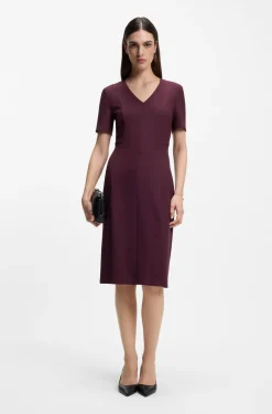 V-neck business dress with seam details