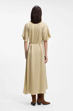V-neck dress with buckled spaghetti belt