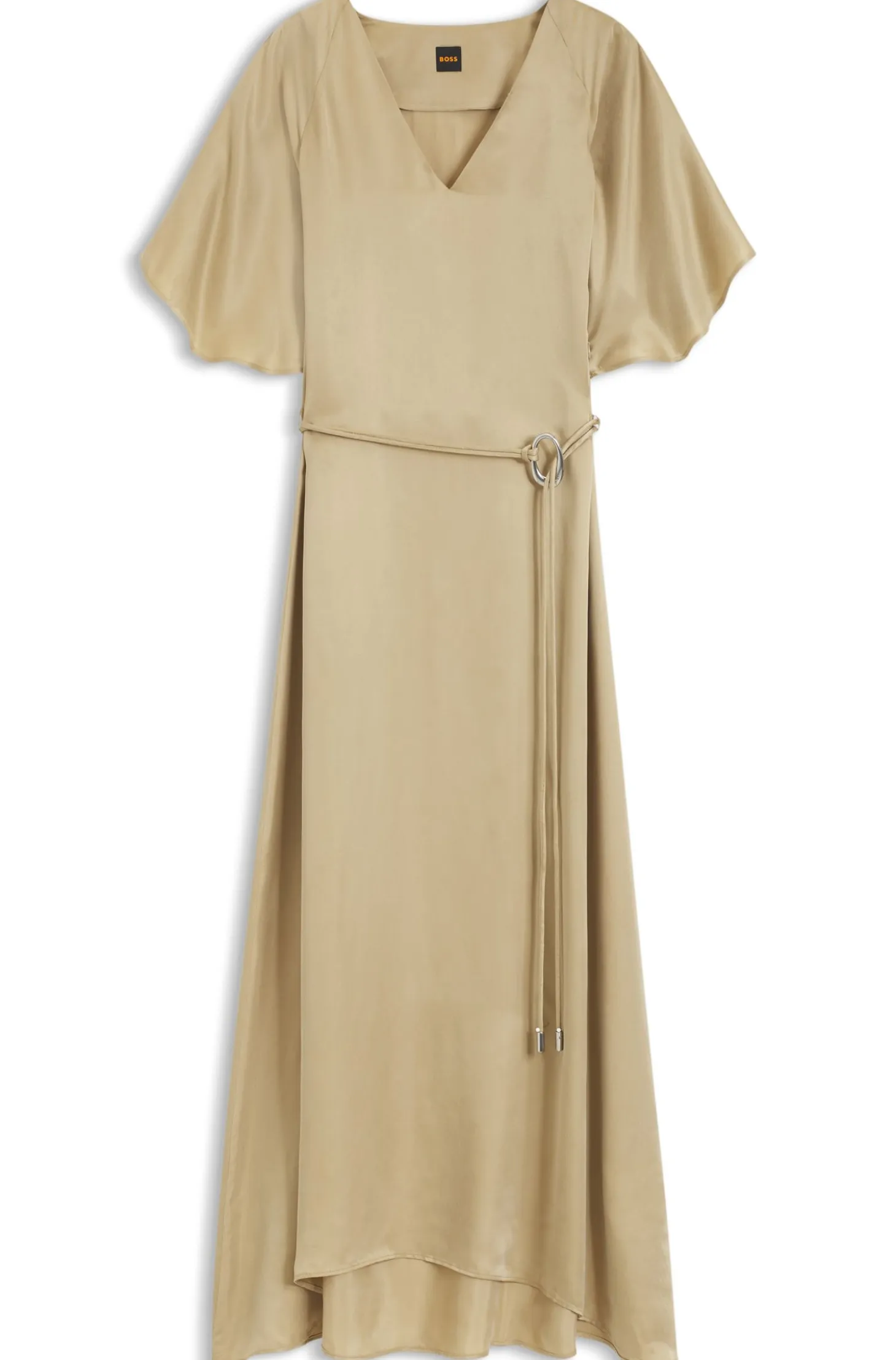 V-neck dress with buckled spaghetti belt