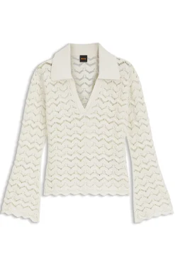 V-neck sweater in an open-knit cotton blend