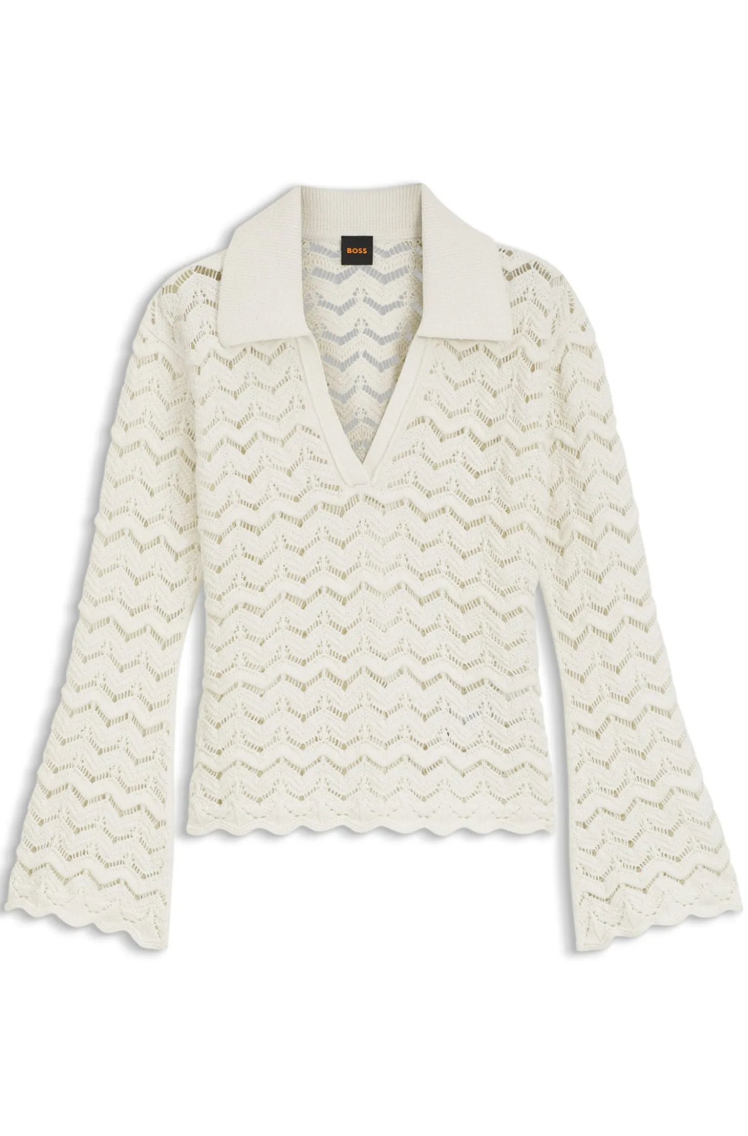 V-neck sweater in an open-knit cotton blend