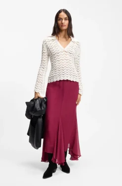 V-neck sweater in an open-knit cotton blend