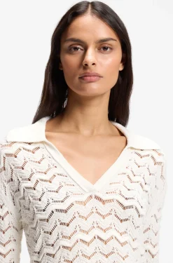 V-neck sweater in an open-knit cotton blend