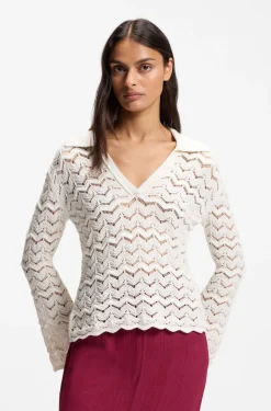 V-neck sweater in an open-knit cotton blend