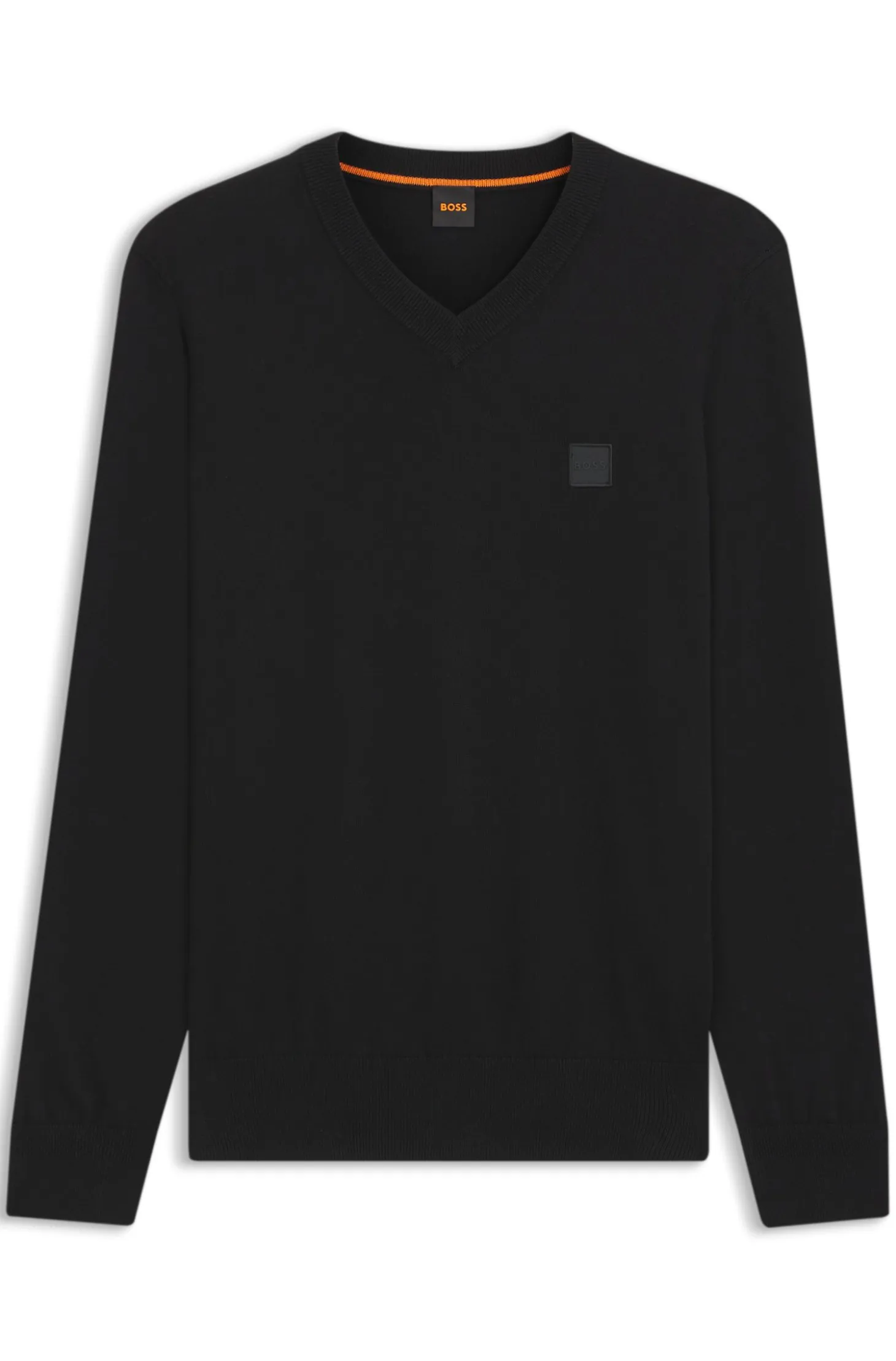 V-neck sweater in cotton and cashmere with logo patch