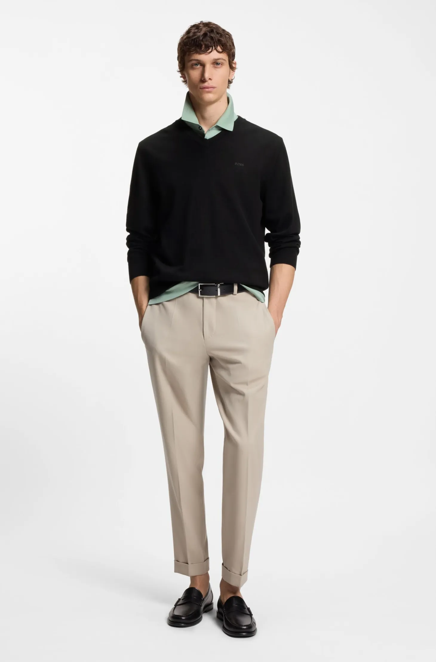 V-neck sweater in cotton with logo embroidery