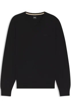 V-neck sweater in cotton with logo embroidery