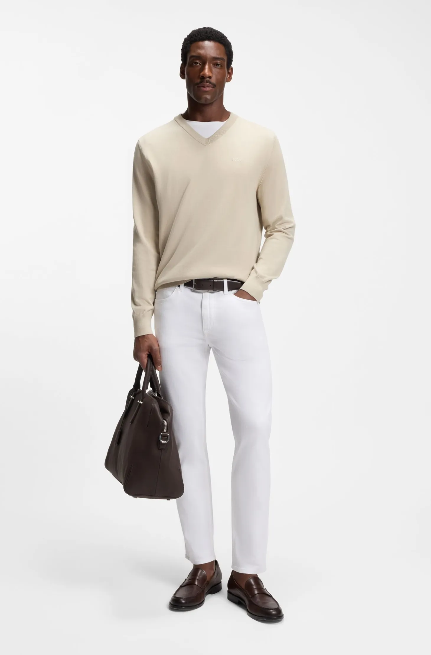 V-neck sweater in cotton with logo embroidery