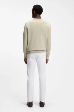 V-neck sweater in cotton with logo embroidery