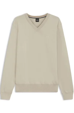 V-neck sweater in cotton with logo embroidery