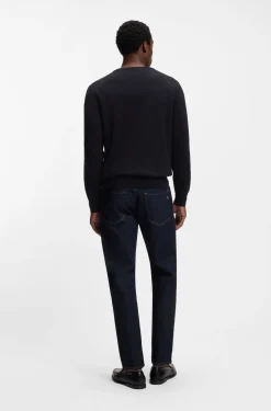 V-neck sweater in cotton with logo embroidery