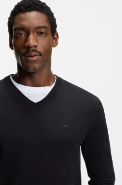 V-neck sweater in cotton with logo embroidery