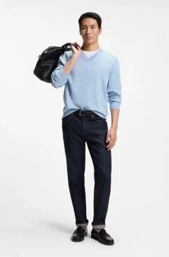 V-neck sweater in cotton with logo embroidery