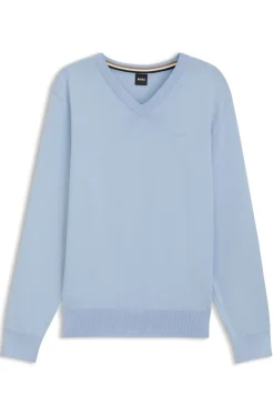 V-neck sweater in cotton with logo embroidery