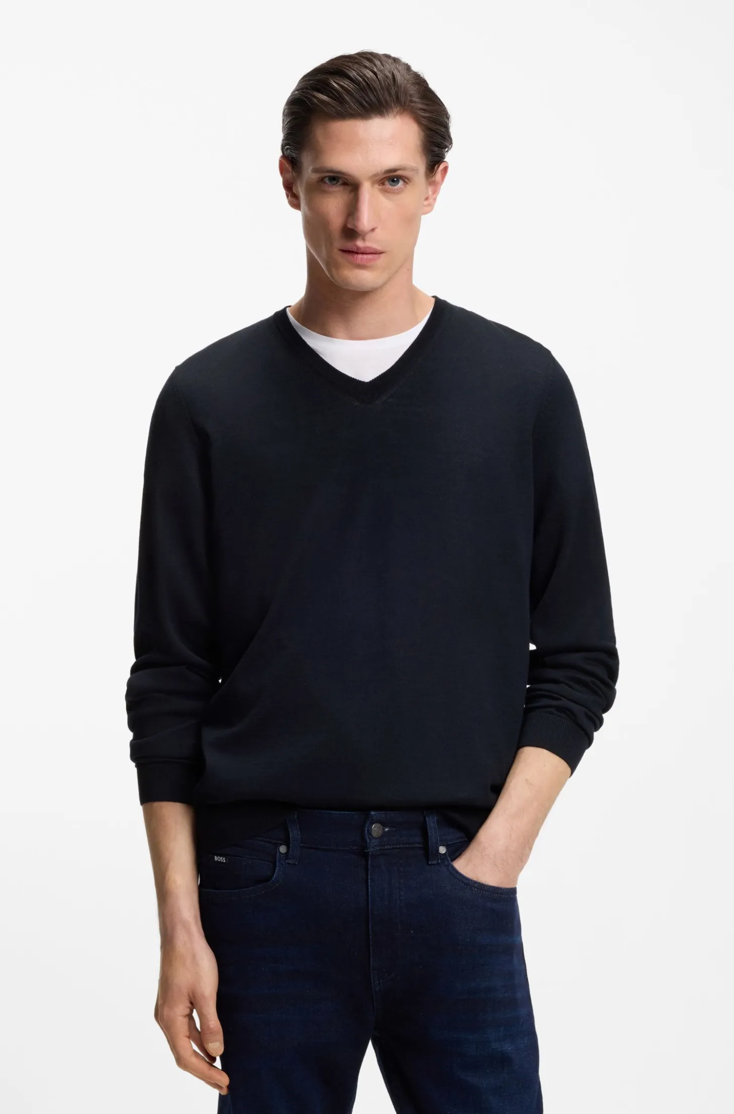 V-neck sweater in extra-fine merino wool