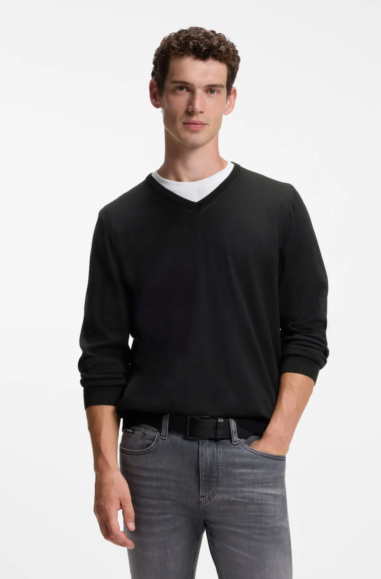 V-neck sweater in extra-fine merino wool