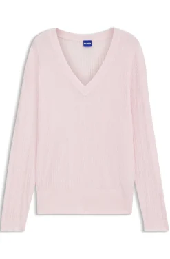 V-neck sweater with semi-sheer structure