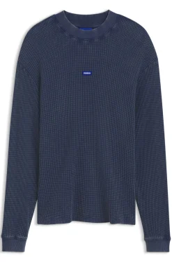 Waffle-cotton T-shirt with logo badge