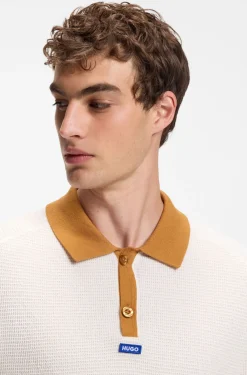 Waffle-knit polo in cotton with contrast trims