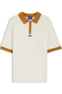 Waffle-knit polo in cotton with contrast trims