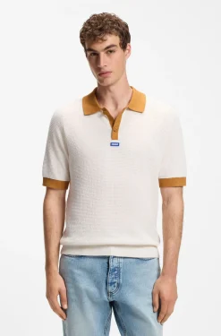 Waffle-knit polo in cotton with contrast trims