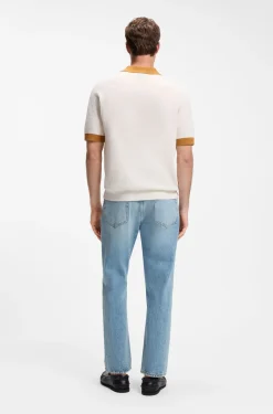 Waffle-knit polo in cotton with contrast trims