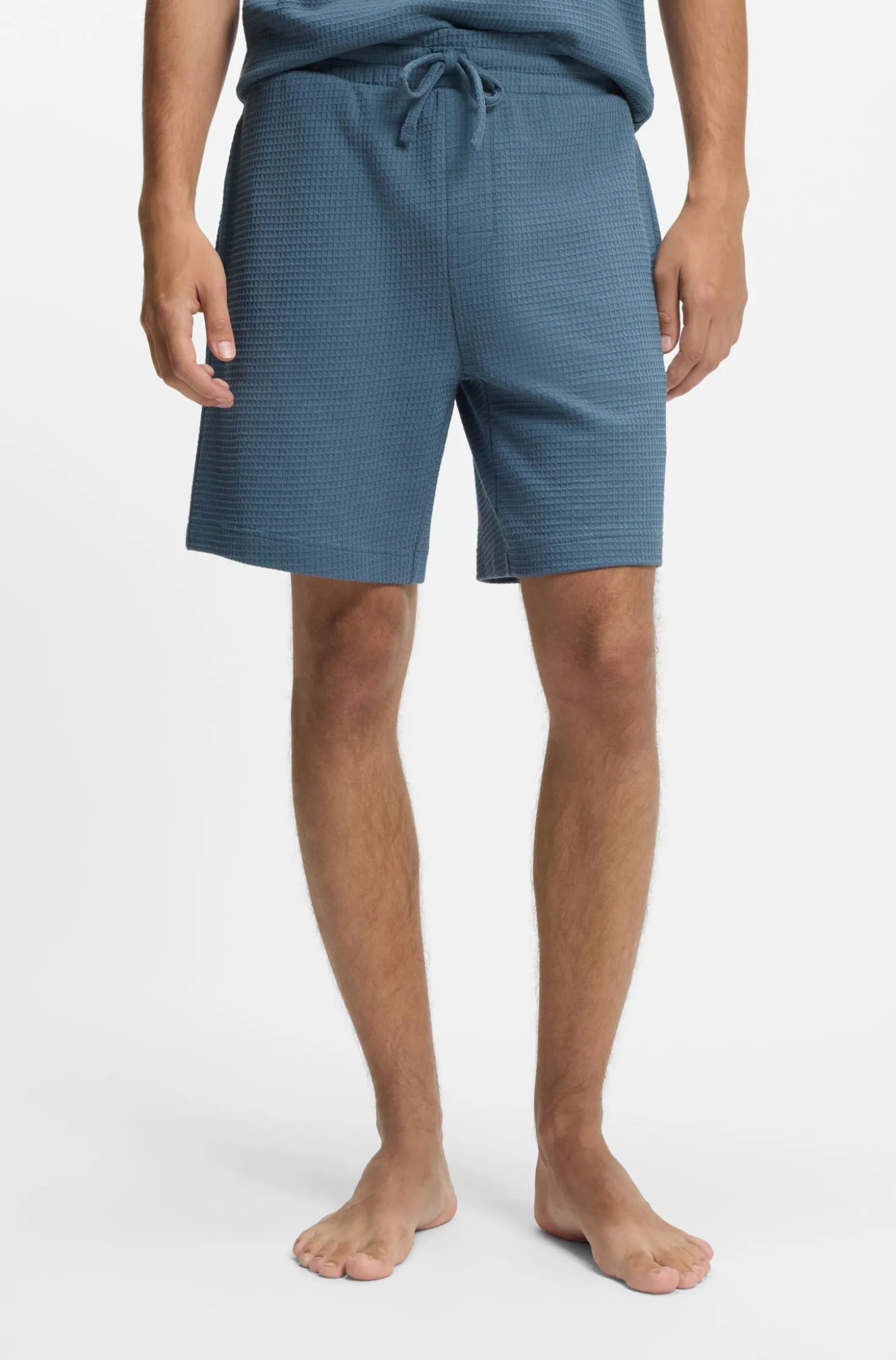 Waffle-structured pyjama shorts with embroidered logo