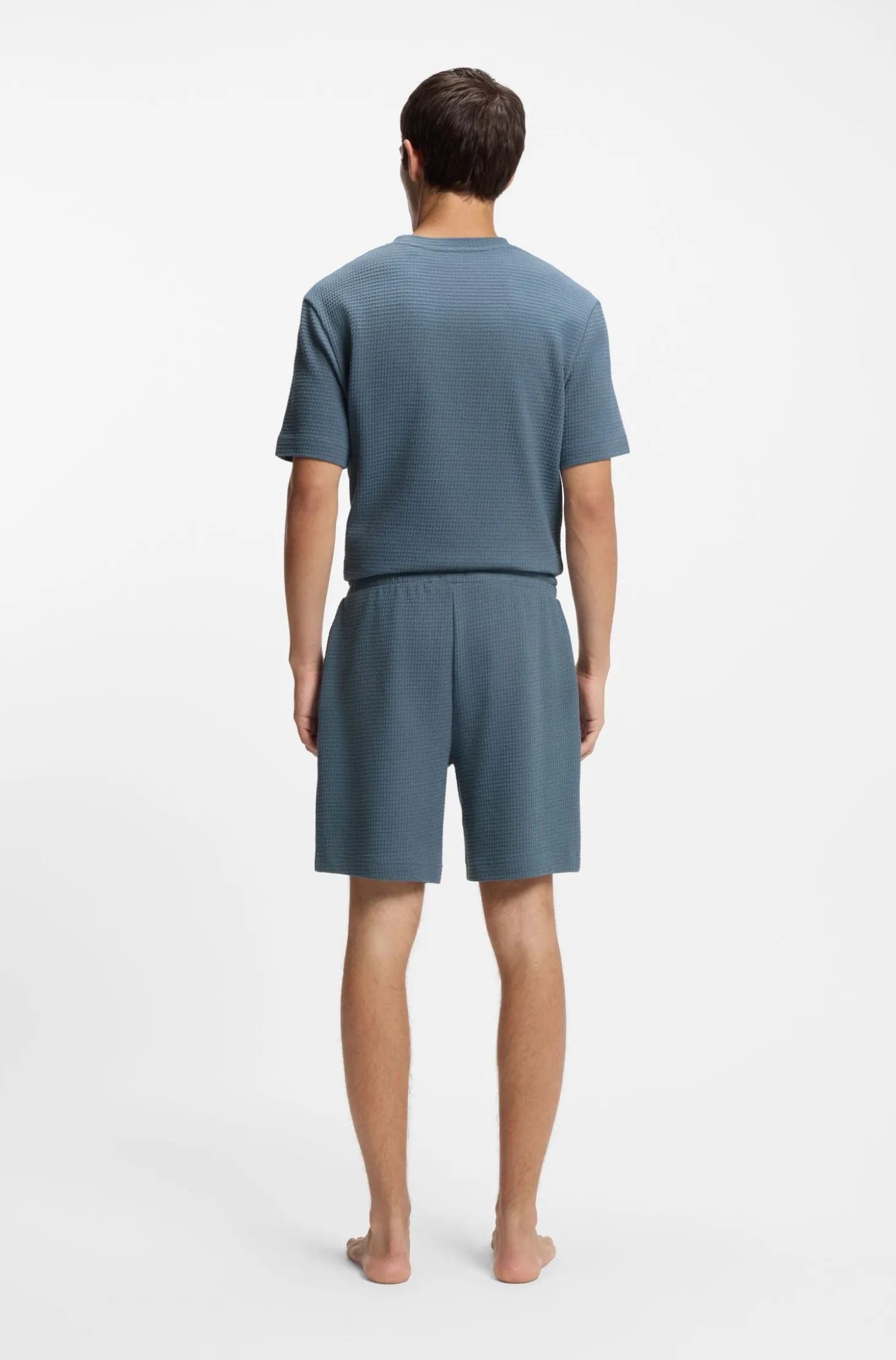 Waffle-structured pyjama shorts with embroidered logo