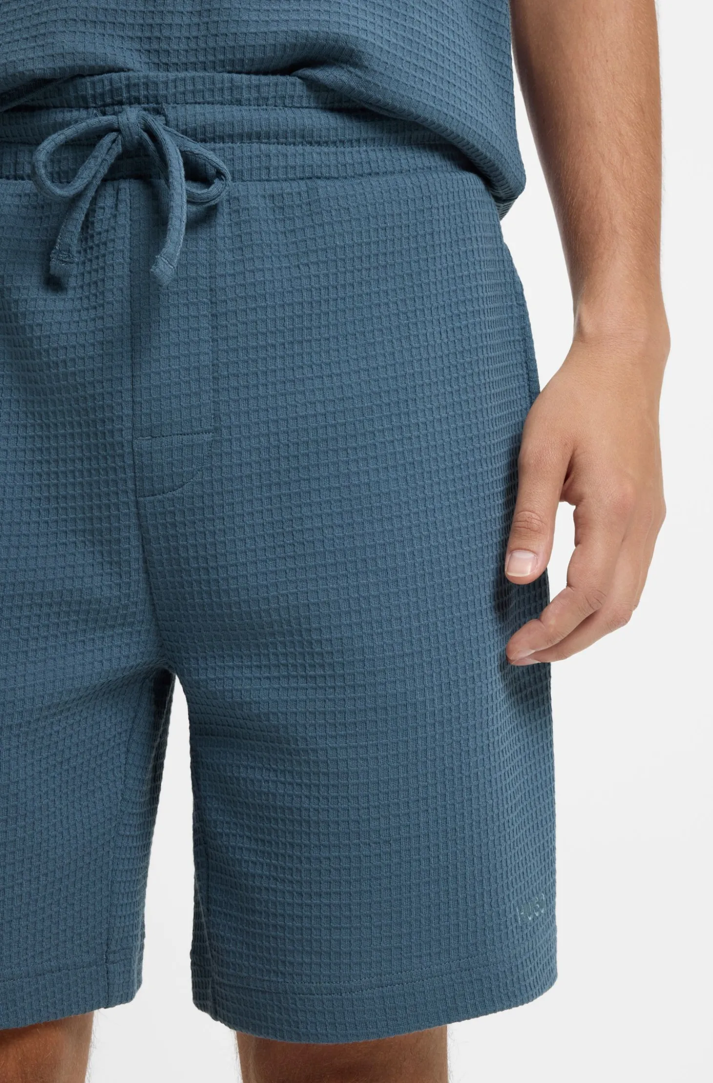 Waffle-structured pyjama shorts with embroidered logo